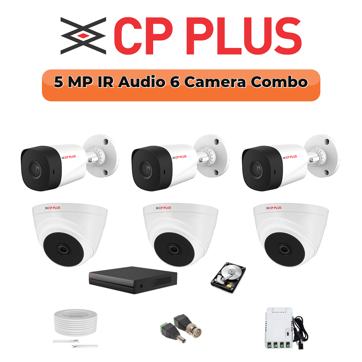 CP Plus 6 Camera 5MP Full HD Combo Kit | Built-in Mics | 8CH DVR | 1×1TB HDD 1 CP PLUS CP Plus 6 Camera 5MP Full HD Combo Kit | Built-in Mics | 8CH DVR | 500GB HDD