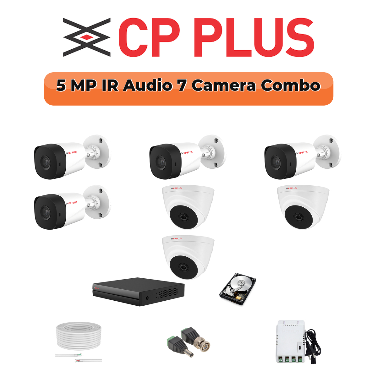 CP Plus 7 Camera 5MP Full HD Combo Kit | Built-in Mics | 8CH DVR | 1TB HDD 1 CP PLUS CP Plus 7 Camera 5MP Full HD Combo Kit | Built-in Mics | 8CH DVR | 1TB HDD