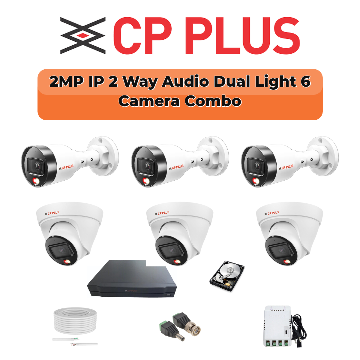 CP Plus 6 Camera 2MP IP CCTV Combo Kit | Two-Way Talk + Dual Light | 8CH NVR | 1ร1TB HDD 1 CP PLUS CP Plus 6 Camera 2MP IP Combo Kit | Two-Way Talk | 8CH NVR | 500GB HDD