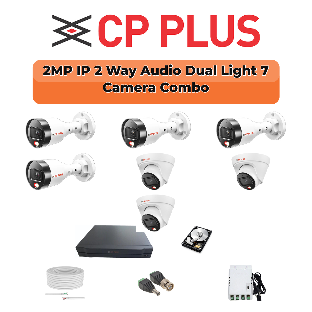 CP Plus 7 Camera 2MP IP CCTV Combo Kit | Two-Way Talk + Dual Light | 8CH NVR | 1ร1TB HDD 1 CP PLUS CP Plus 7 Camera 2MP IP Combo Kit | Two-Way Talk | 8CH NVR | 1TB HDD