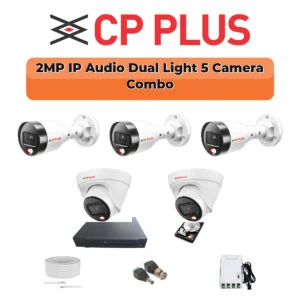 CP Plus 5 Camera 2MP Dual Light IP Combo Kit | PoE Switch | 500GB HDD