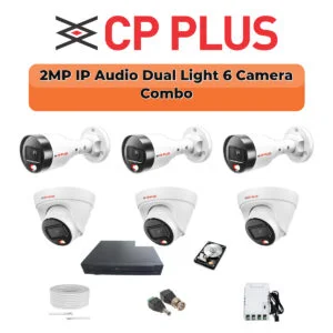 CP Plus 6 Camera 2MP Dual Light IP Combo Kit | PoE Switch | 500GB HDD