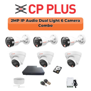 CP Plus 6 Camera 2MP Dual Light IP Combo Kit | PoE Switch | 500GB HDD