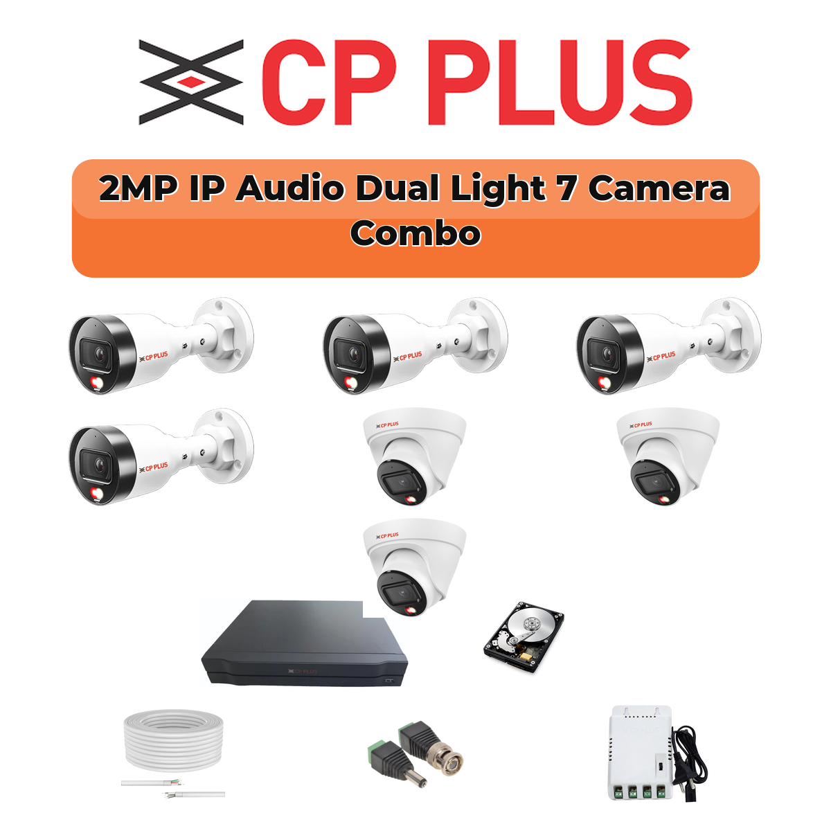 CP Plus 7 Camera 2MP IP CCTV Combo Kit | Dual Light + Mic | 8CH NVR | 1ร1TB HDD 1 CP PLUS CP Plus 7 Camera 2MP Dual Light IP Combo Kit | PoE Switch | 1TB HDD