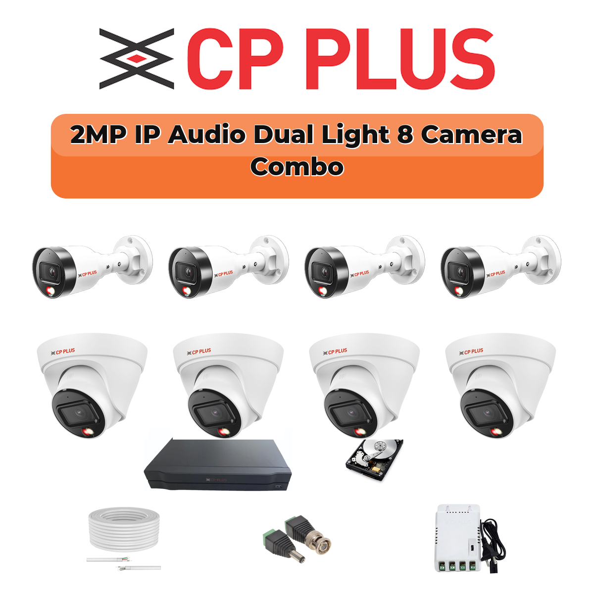 CP Plus 8 Camera 2MP IP CCTV Combo Kit | Dual Light + Mic | 8CH NVR | 1ร1TB HDD 1 CP PLUS CP Plus 8 Camera 2MP Dual Light IP Combo Kit | PoE Switch | 1TB HDD