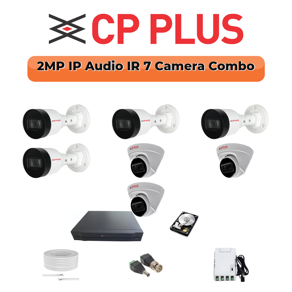 CP Plus 7 Camera 2MP IP CCTV Combo Kit | Smart IR + Mic | 8CH NVR | 1ร1TB HDD 1 CP PLUS CP Plus 7 Camera 2MP IP Combo Kit | Built-in Mics | 8CH NVR | 1TB HDD