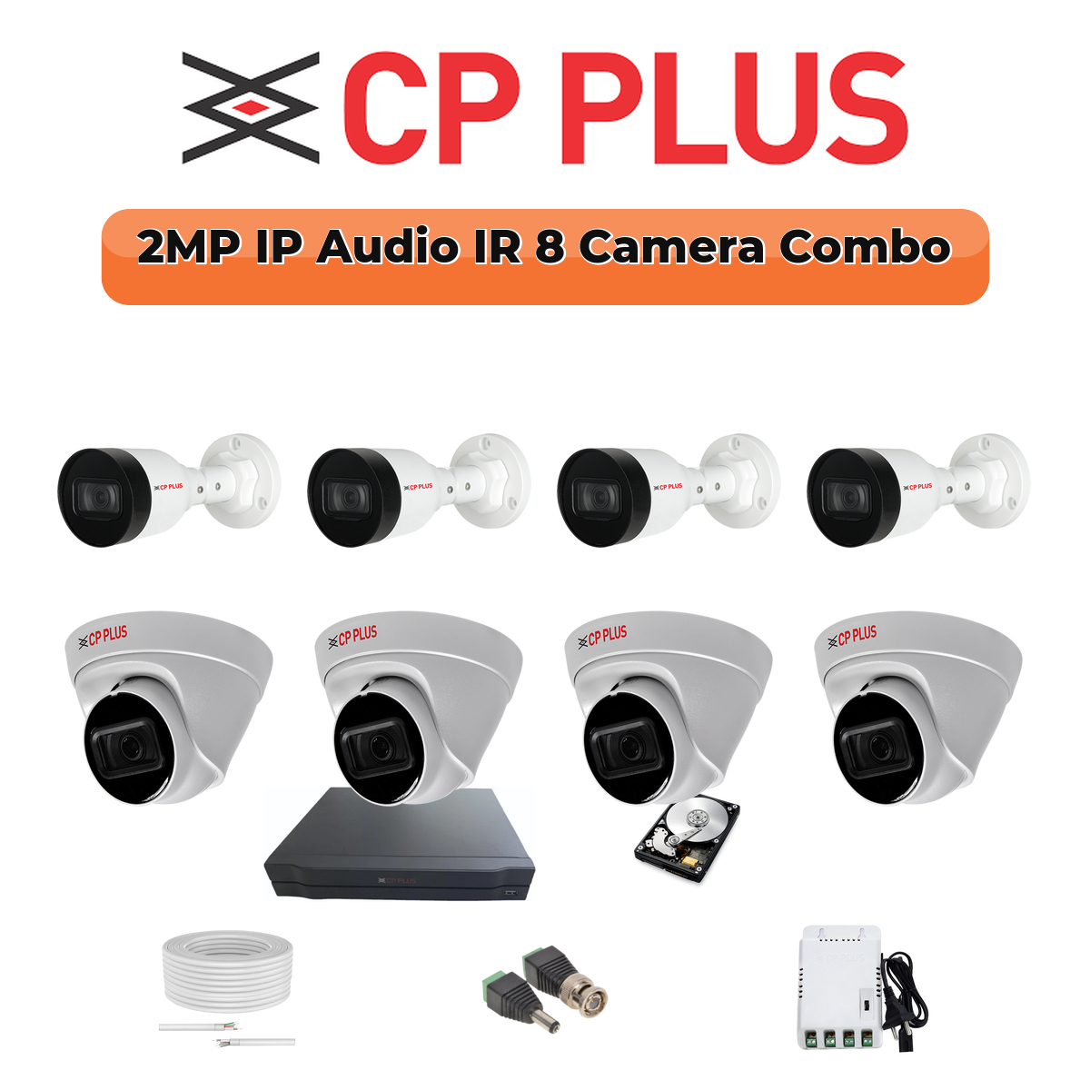 CP Plus 8 Camera 2MP IP CCTV Combo Kit | Smart IR + Mic | 8CH NVR | 1ร1TB HDD 1 CP PLUS CP Plus 8 Camera 2MP IP Combo Kit | Built-in Mics | 8CH NVR | 1TB HDD