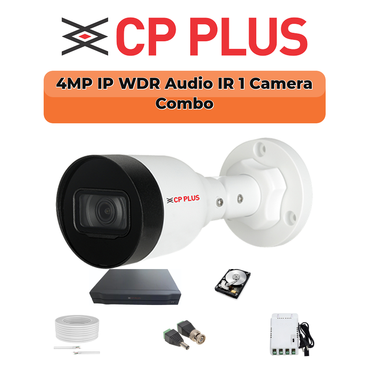 CP Plus 1 Camera 4MP IP CCTV Combo Kit | Smart IR + WDR + Mic | 4CH NVR | 1ร500GB HDD 1 CP PLUS CP Plus 1 Camera 4MP IP Combo Kit | WDR & Built-in Mic | 500GB HDD