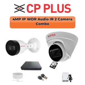 CP Plus 2 Camera 4MP IP Combo Kit | WDR & Built-in Mics | 500GB HDD