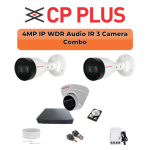 CP Plus 3 Camera 4MP IP Combo Kit | WDR & Built-in Mics | 500GB HDD