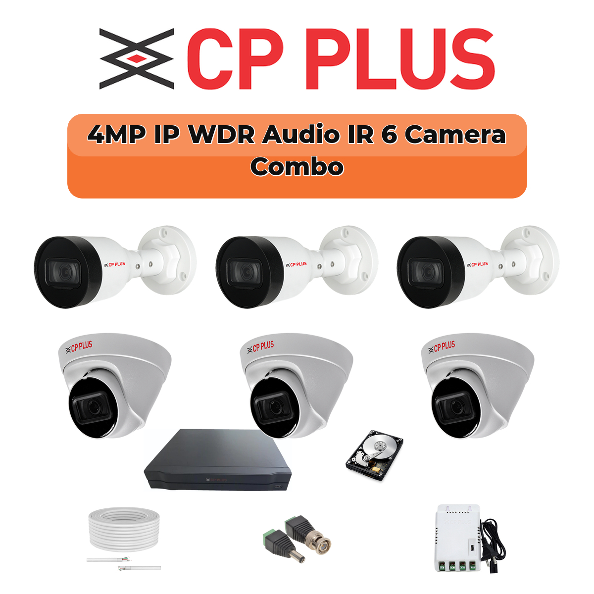 CP Plus 6 Camera 4MP IP CCTV Combo Kit | Smart IR + WDR + Mic | 8CH NVR | 1ร1TB HDD 1 CP PLUS CP Plus 6 Camera 4MP IP Combo Kit | WDR & Built-in Mics | 8CH NVR | 500GB HDD