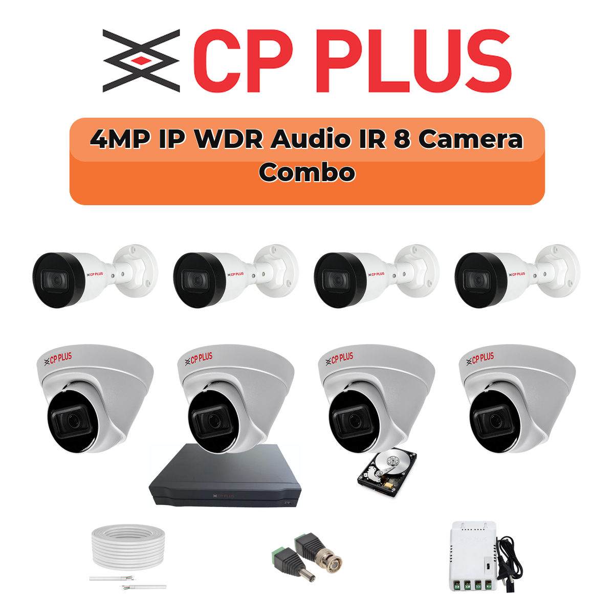 CP Plus 8 Camera 4MP IP CCTV Combo Kit | Smart IR + WDR + Mic | 8CH NVR | 1ร1TB HDD 1 CP PLUS CP Plus 8 Camera 4MP IP Combo Kit | WDR & Built-in Mics | 8CH NVR | 1TB HDD