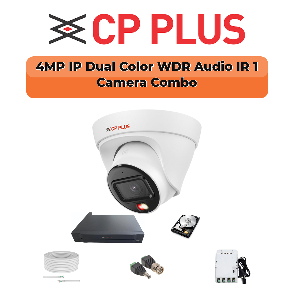 CP Plus 1 Camera 4MP Smart Hybrid IP Combo Kit | WDR & Built-in Mic | 500GB HDD 1 CP PLUS CP Plus 1 Camera 4MP Smart Hybrid IP Combo Kit | WDR & Built-in Mic | 500GB HDD