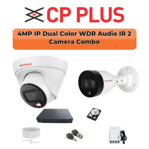 CP Plus 2 Camera 4MP Smart Hybrid IP Combo Kit | WDR & Built-in Mics | 500GB HDD