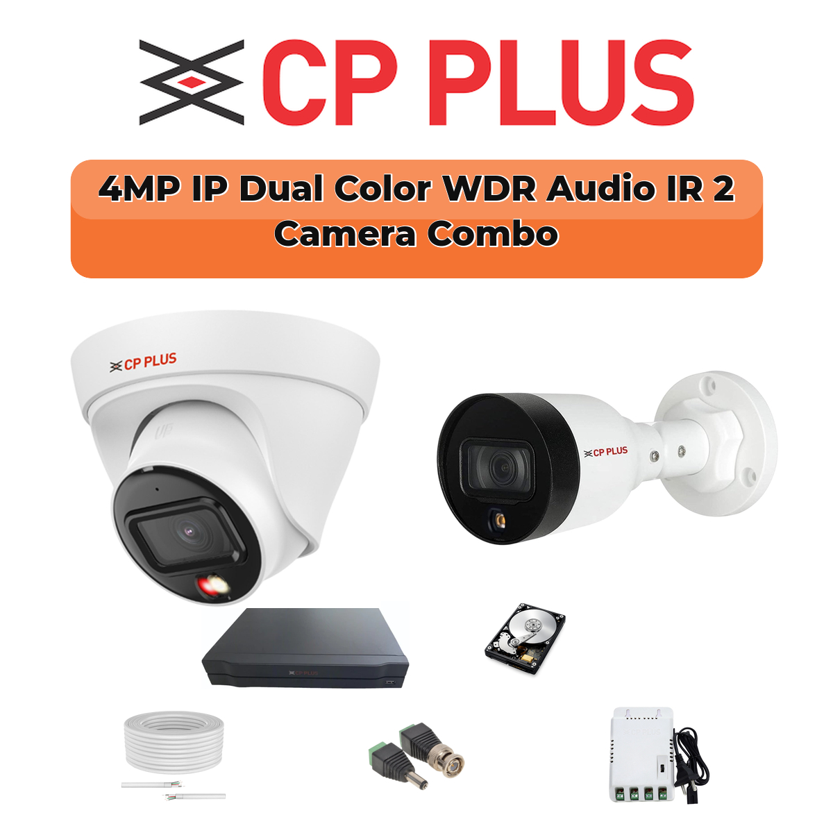 CP Plus 2 Camera 4MP Smart Hybrid IP Combo Kit | WDR & Built-in Mics | 500GB HDD 1 CP PLUS CP Plus 2 Camera 4MP Smart Hybrid IP Combo Kit | WDR & Built-in Mics | 500GB HDD