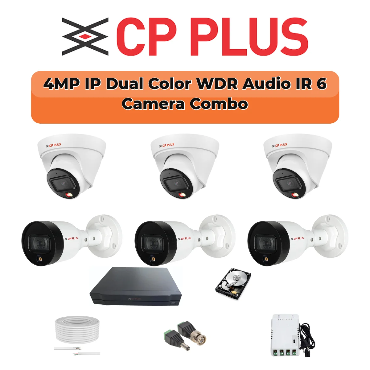 CP Plus 6 Camera 4MP Smart Hybrid IP Combo Kit | WDR & Built-in Mics | 8CH NVR | 500GB HDD 1 CP PLUS CP Plus 6 Camera 4MP Smart Hybrid IP Combo Kit | WDR & Built-in Mics | 8CH NVR | 500GB HDD