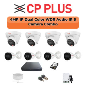 CP Plus 8 Camera 4MP Smart Hybrid IP Combo Kit | WDR & Built-in Mics | 8CH NVR | 1TB HDD
