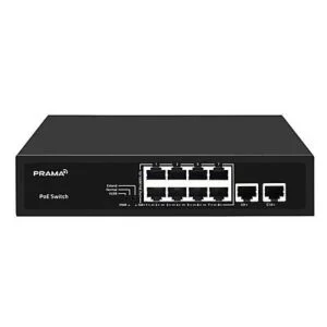 Prama 8+2 Port 100Mbps Unmanaged PoE Switch | VLAN & Watchdog | PT-SW1U10P-E