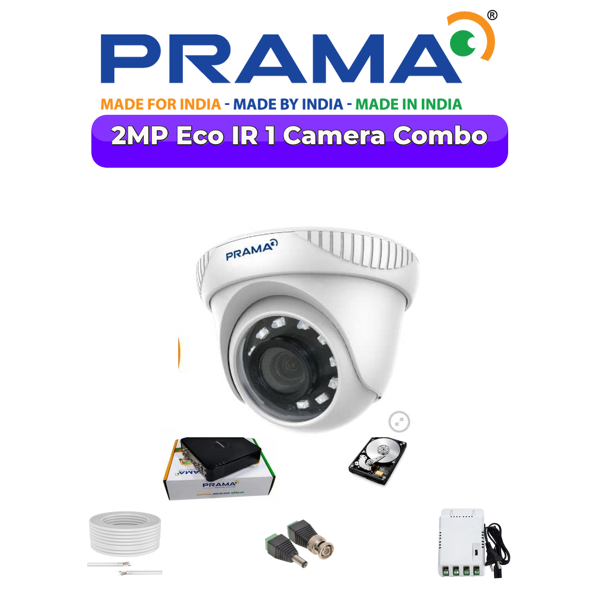 Prama 1-Camera 2MP 1080p Analog CCTV Combo Kit | Made in India Security System | 1×500GB HDD 1 PRAMA Prama 1-Camera 2MP 1080p Analog CCTV Combo Kit | Made in India Security System