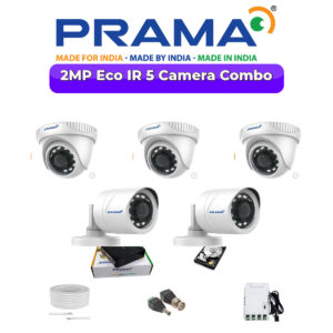 Prama 5-Camera 2MP 1080p Analog CCTV Combo Kit | Made in India Security System
