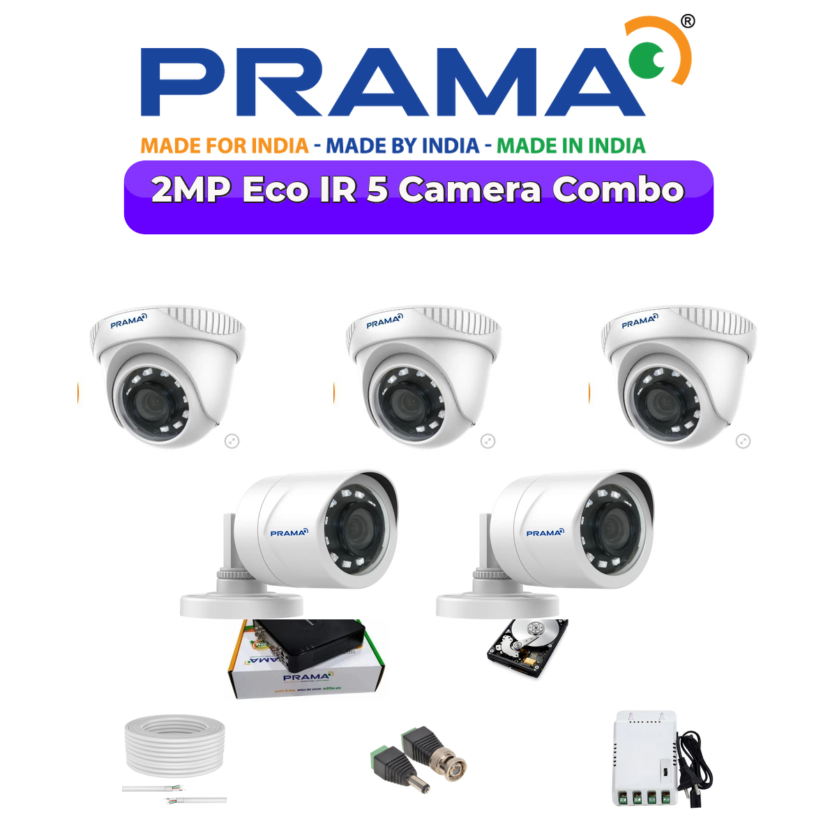 Prama 5-Camera 2MP 1080p Analog CCTV Combo Kit | Made in India Security System | 1×1TB HDD 1 PRAMA Prama 5-Camera 2MP 1080p Analog CCTV Combo Kit | Made in India Security System