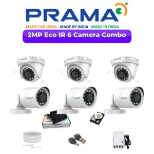 Prama 6-Camera 2MP 1080p Analog CCTV Combo Kit | Made in India Security System