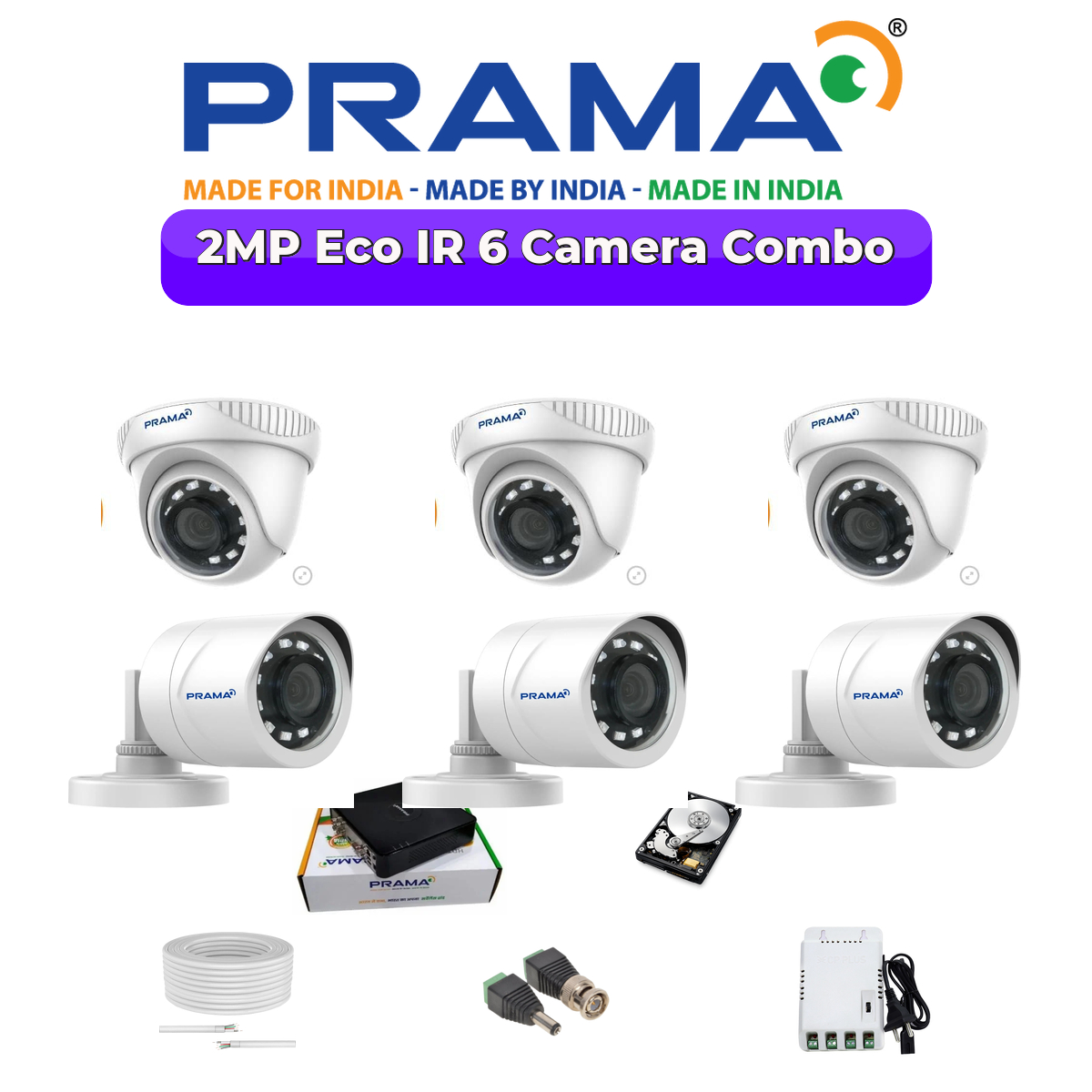 Prama 6-Camera 2MP 1080p Analog CCTV Combo Kit | Made in India Security System | 1×1TB HDD 1 PRAMA Prama 6-Camera 2MP 1080p Analog CCTV Combo Kit | Made in India Security System