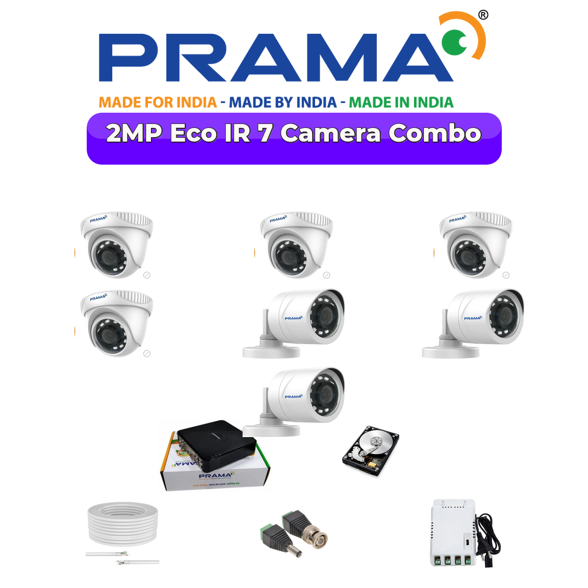 Prama 7-Camera 2MP 1080p Analog CCTV Combo Kit | Made in India Security System | 1×1TB HDD 1 PRAMA Prama 7-Camera 2MP 1080p Analog CCTV Combo Kit | Made in India Security System