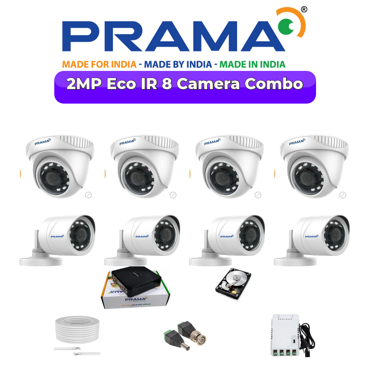 Prama 8-Camera 2MP 1080p Analog CCTV Combo Kit | Made in India Security System | 1×1TB HDD 1 PRAMA Prama 8-Camera 2MP 1080p Analog CCTV Combo Kit | Made in India Security System