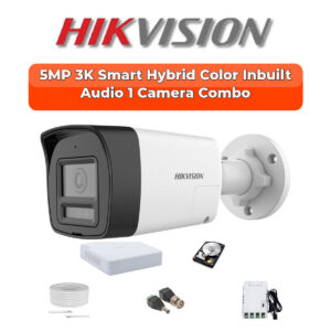Hikvision 3K 5MP Smart Hybrid Light 1 Camera Combo Kit | Indoor or Outdoor | Built-in Mic | Color Night Vision | DVR | DS-2CE16K0T-LPFS-1-COMBO