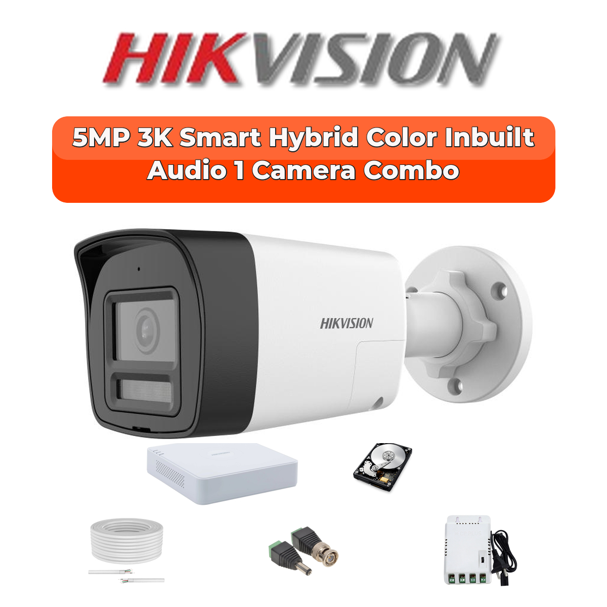 Hikvision 3K 5MP Smart Hybrid Light 1 Camera Combo Kit | Indoor or Outdoor | Built-in Mic | Color Night Vision | DVR | DS-2CE16K0T-LPFS-1-COMBO 1 Hikvision Hikvision 3K 5MP Smart Hybrid Light 1 Camera Combo Kit | Indoor or Outdoor | Built-in Mic | Color Night Vision | DVR | DS-2CE16K0T-LPFS-1-COMBO