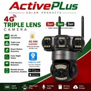 ActivePlus 4G SIM Triple Lens 3MP+3MP+3MP PTZ Security Camera | No WiFi Needed | Color Night Vision | V380 Pro | AP-4G-TL-3MP