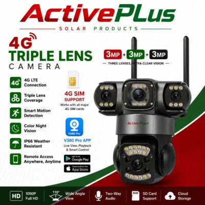 ActivePlus 4G SIM Triple Lens 3MP+3MP+3MP PTZ Security Camera | No WiFi Needed | Color Night Vision | V380 Pro | AP-4G-TL-3MP