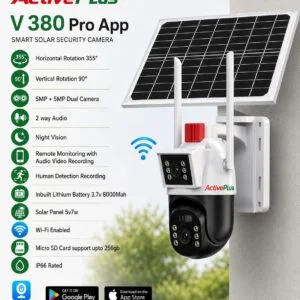 ActivePlus Solar Dual Camera 5MP+5MP WiFi PTZ Security Camera | 355° Pan | 8000mAh Battery | V380 Pro | AP-SOLAR-DC-5MP-WIFI