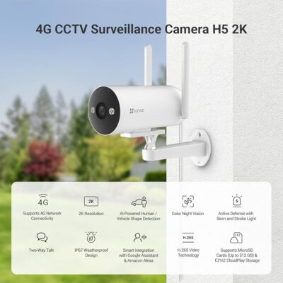 EZVIZ H5 2K 4G Smart Outdoor Security Camera | AI Detection | Active Defense | Color Night Vision