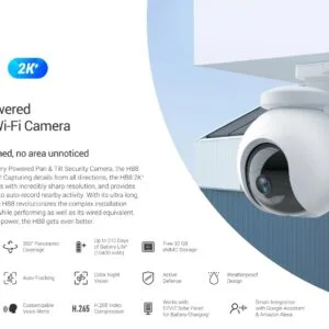 EZVIZ HB8 2K+ Battery Pan Tilt Outdoor Camera | 210-Day Battery | 360° Auto-Tracking | Solar Ready