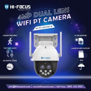 Hi Focus HI-FOCUS 4MP Dual Lens WiFi PT Camera | HC-IPC-SDJ41N3-W | Human Tracking | Two Way Audio | 10x Zoom | 4G SIM | 256GB SD | IP66