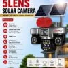 UNEPlus 5 Lens Solar Camera | 5MP Full Colour | Dual 8W Solar + 16000mAh (10-Day Backup) | 3 PTZ | 20x Zoom | 4G Cloud SIM | Humanoid AI | UNEPLUS-5LENS_SOLAR