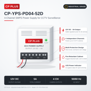 CP Plus 52V DC Power Supply | 4 Channel PoE NVR Compatible | Eco Series | 2 Year Warranty | CP-YPS-PD04-52D