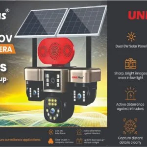 UNEPlus UNEPlus 4 Lens 5MP 4G Solar PTZ Camera | 10 Day Battery Backup | 16x Zoom | Dual 8W Solar Panel | Active Deterrence