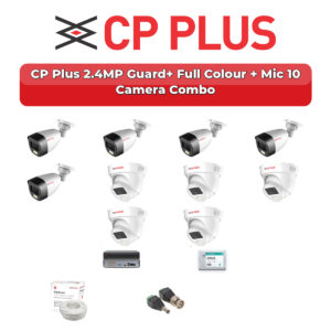 CP Plus 10 Camera 2.4MP HD CCTV Combo Kit | Guard+ Full Colour + Mic | 16CH XVR / DVR | 2TB HDD