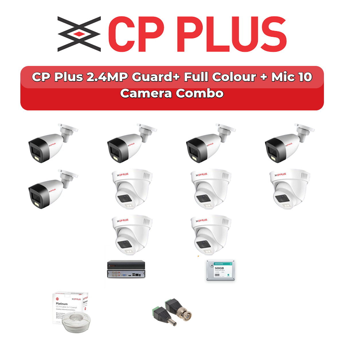 CP Plus 10 Camera 2.4MP HD CCTV Combo Kit | Guard+ Full Colour + Mic | 16CH XVR / DVR | 2TB HDD 1 CP Plus 10 Camera 2.4MP HD CCTV Combo Kit | Guard+ Full Colour + Mic | 16CH XVR / DVR | 2TB HDD