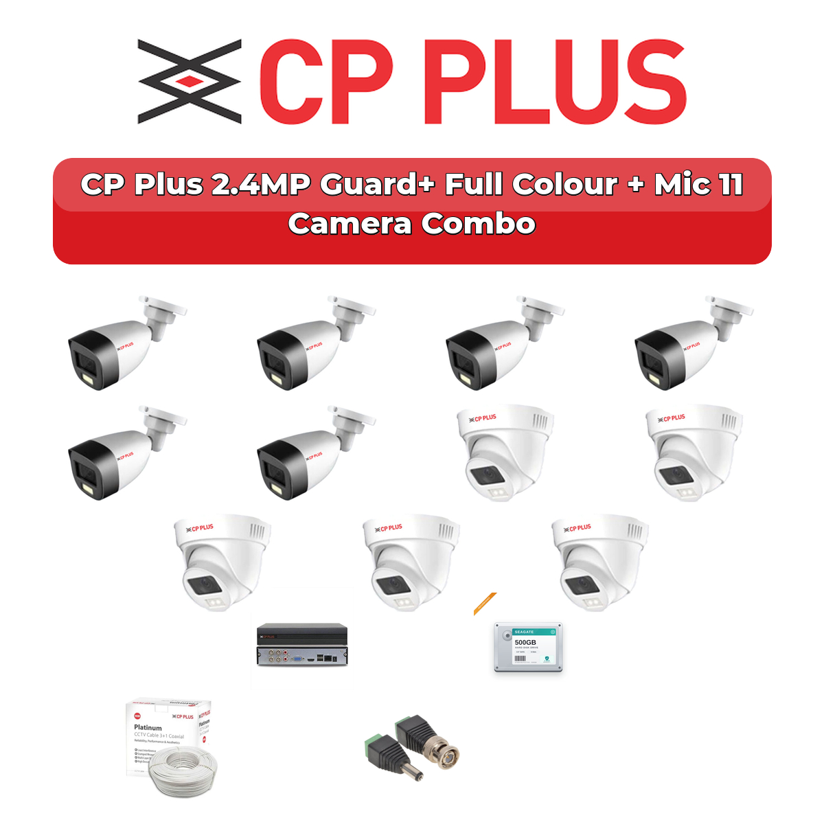 CP Plus 11 Camera 2.4MP HD CCTV Combo Kit | Guard+ Full Colour + Mic | 16CH XVR / DVR | 2TB HDD 1 CP Plus 11 Camera 2.4MP HD CCTV Combo Kit | Guard+ Full Colour + Mic | 16CH XVR / DVR | 2TB HDD
