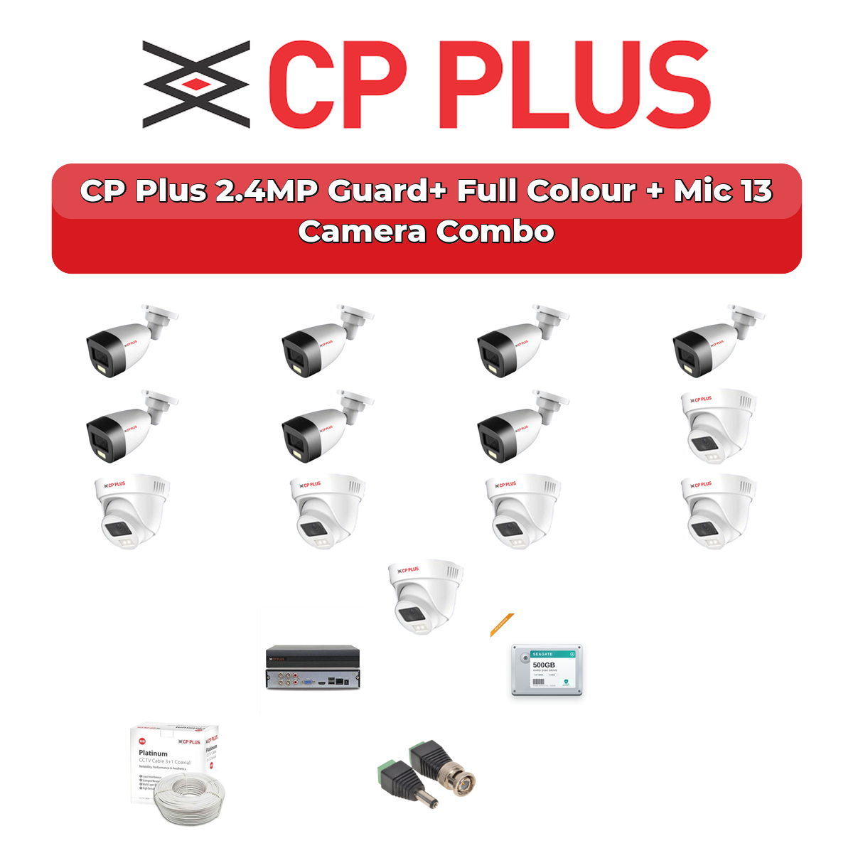 CP Plus 13 Camera 2.4MP HD CCTV Combo Kit | Guard+ Full Colour + Mic | 16CH XVR / DVR | 4TB HDD 1 CP Plus 13 Camera 2.4MP HD CCTV Combo Kit | Guard+ Full Colour + Mic | 16CH XVR / DVR | 4TB HDD