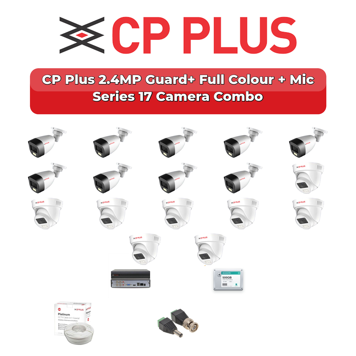 CP Plus 17 Camera 2.4MP HD CCTV Combo Kit | Guard+ Full Colour + Mic | 32CH XVR / DVR | 1ร4TB + 1ร2TB HDD 1 CP Plus 17 Camera 2.4MP HD CCTV Combo Kit | Guard+ Full Colour + Mic | 32CH XVR / DVR | 1ร4TB + 1ร2TB HDD