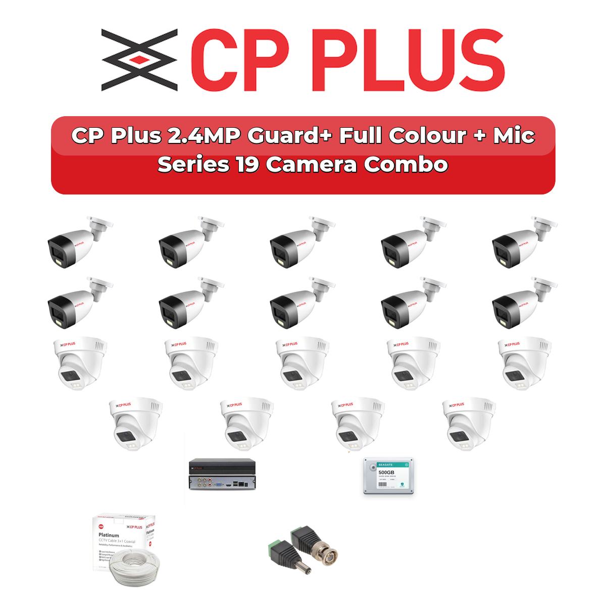 CP Plus 19 Camera 2.4MP HD CCTV Combo Kit | Guard+ Full Colour + Mic | 32CH XVR / DVR | 1ร4TB + 1ร2TB HDD 1 CP Plus 19 Camera 2.4MP HD CCTV Combo Kit | Guard+ Full Colour + Mic | 32CH XVR / DVR | 1ร4TB + 1ร2TB HDD