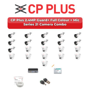 CP Plus 21 Camera 2.4MP HD CCTV Combo Kit | Guard+ Full Colour + Mic | 32CH XVR / DVR | 2×4TB HDD