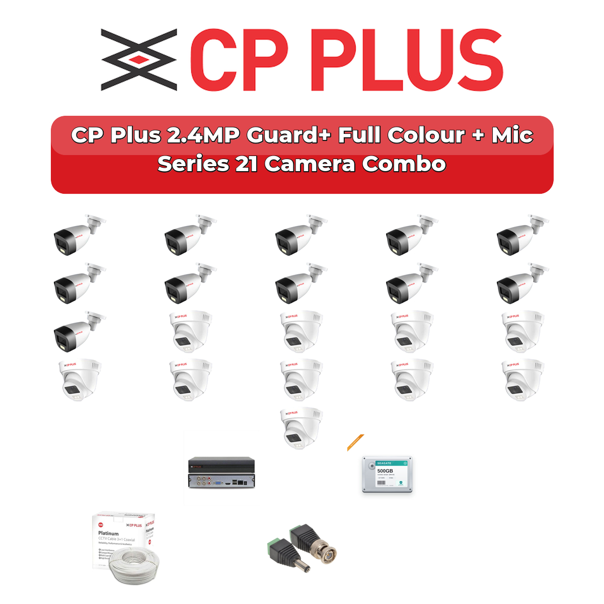 CP Plus 21 Camera 2.4MP HD CCTV Combo Kit | Guard+ Full Colour + Mic | 32CH XVR / DVR | 2×4TB HDD 1 CP Plus 21 Camera 2.4MP HD CCTV Combo Kit | Guard+ Full Colour + Mic | 32CH XVR / DVR | 2×4TB HDD