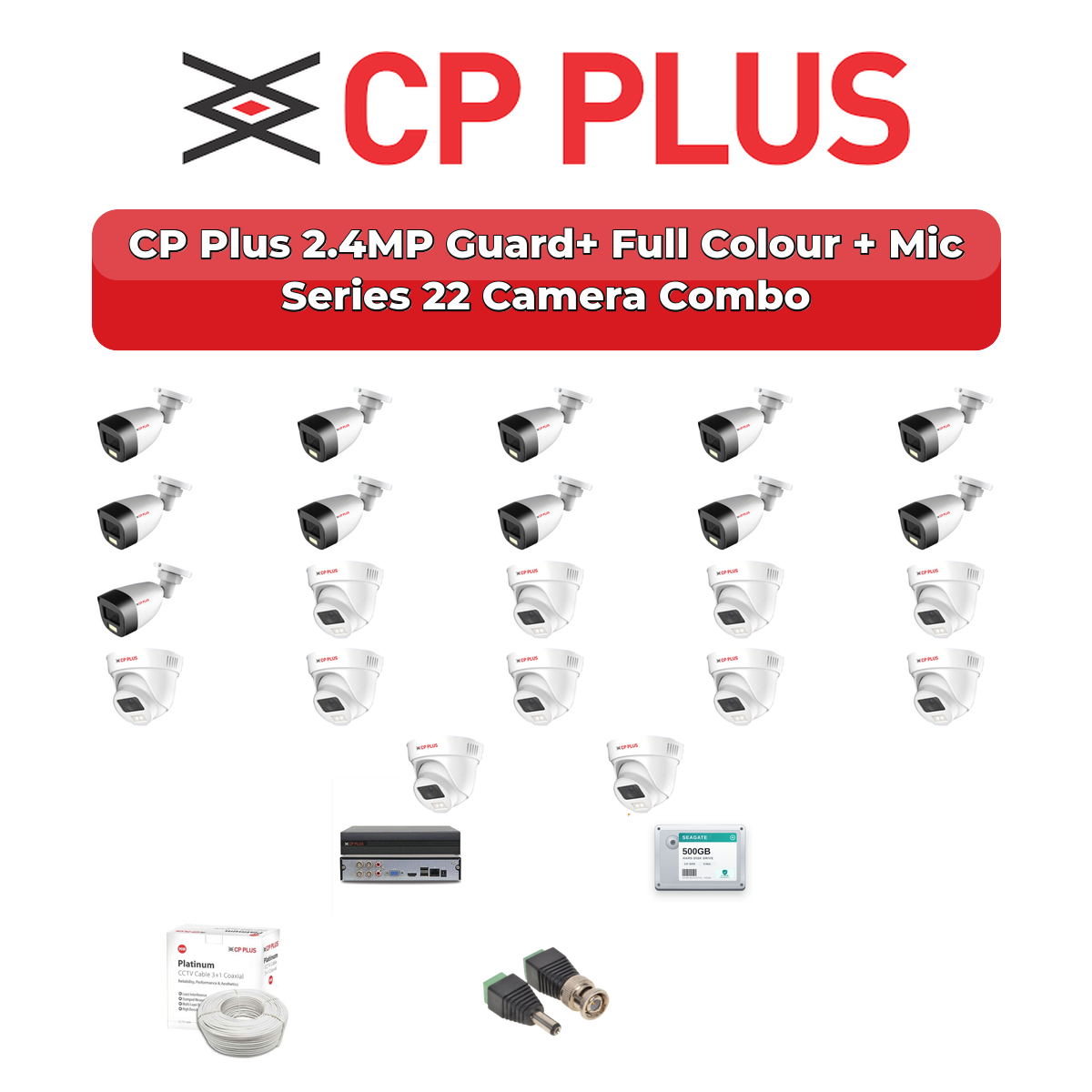 CP Plus 22 Camera 2.4MP HD CCTV Combo Kit | Guard+ Full Colour + Mic | 32CH XVR / DVR | 2×4TB HDD 1 CP Plus 22 Camera 2.4MP HD CCTV Combo Kit | Guard+ Full Colour + Mic | 32CH XVR / DVR | 2×4TB HDD