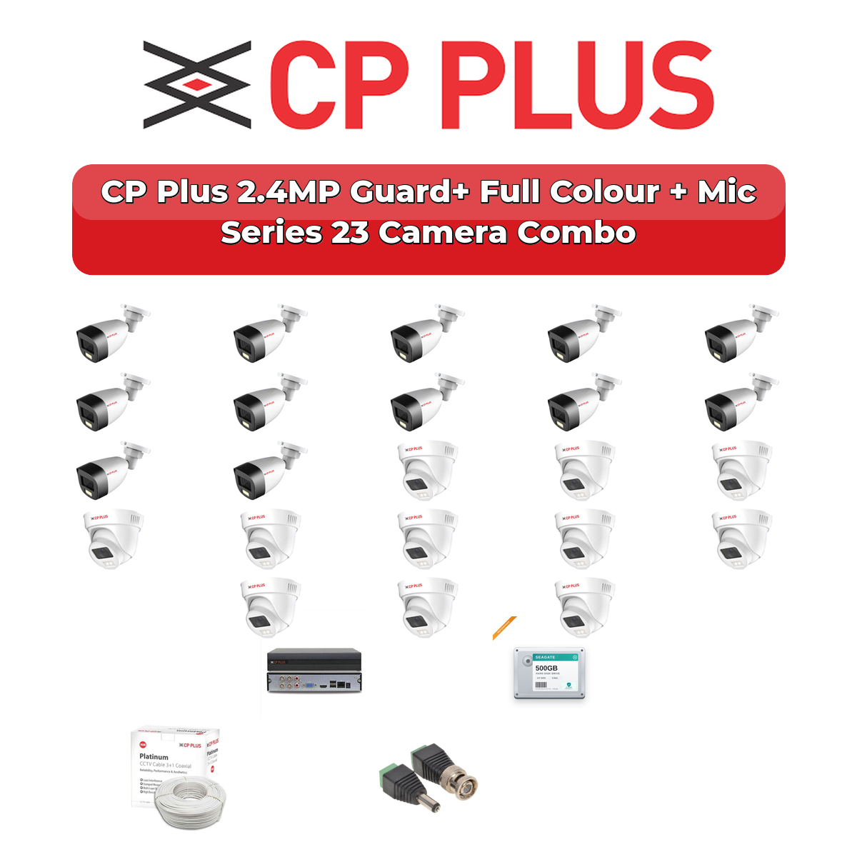 CP Plus 23 Camera 2.4MP HD CCTV Combo Kit | Guard+ Full Colour + Mic | 32CH XVR / DVR | 2×4TB HDD 1 CP Plus 23 Camera 2.4MP HD CCTV Combo Kit | Guard+ Full Colour + Mic | 32CH XVR / DVR | 2×4TB HDD